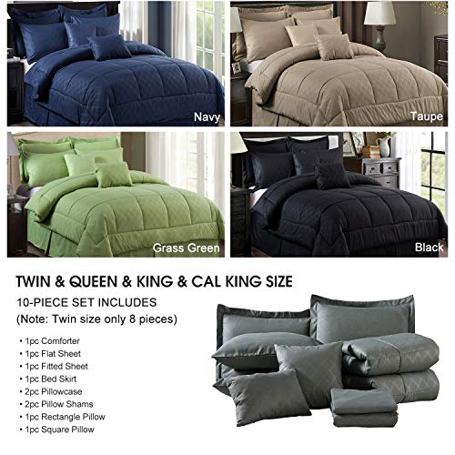 JML Comforter Set, 10 Piece Microfiber Bedding Comforter Sets JML Comforter Set, 10 Piece Microfiber Bedding Comforter Units with Shams - Luxurious Strong Colour Quilted Embroidered Sample, Good for Any Mattress Room or Visitor Room (Gray, Queen).