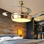 A Million 42" Modern Ceiling Fan with Lights Luxury Acrylic Retractable Blades Remote LED Gold Chandelier Three Speeds Three Color Changes Lighting Fixture, Silent Motor with LED Lights Included