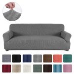 Obstal Stretch Spandex Sofa Cover, 3 Seat Couch Covers for Living Room, Non Slip Sofa Slipcover with Elastic Bottom, Grey Sofa Couch Coverings Furniture Protector for Dogs, Cats, Pets, and Kids