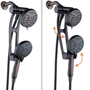 AquaSpa High Pressure 48-mode Luxury 3-way Combo with Adjustable Extension Arm – Dual Rain & Handheld Shower Head – Extra Long 6 Foot Stainless Steel Hose – All Oil Rubbed Bronze Finish – Top US Brand