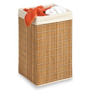 Honey-Can-Do HMP-01620 Square Wicker Hamper, Natural Bamboo/Beige Canvas, 25-Inches Tall