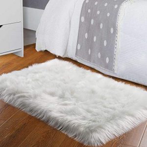 Homore Luxury Faux Fur Sheepskin Fluffy Area Rug, Extra Comfy and Furry Carpet, Thick Washable Plush Soft Rugs for Bedroom Living Room Bed Side Home, 2x3 Feet White