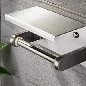 YIGII Toilet Paper Holder with Shelf - Stainless Steel Toilet Roll Holder Self Adhesive or Wall Mounted for Bathroom