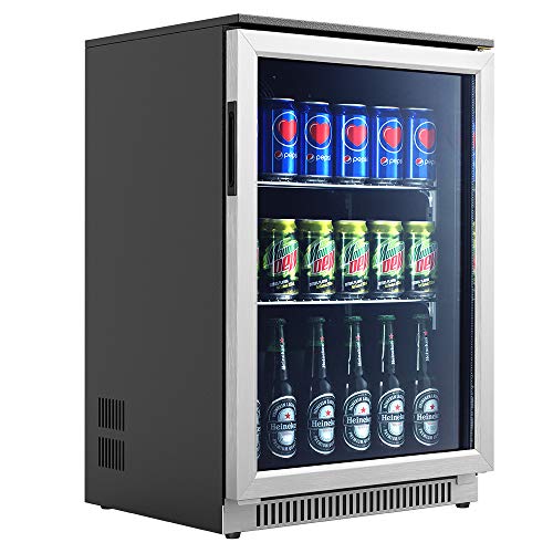 Advanics Frost Free Beverage Refrigerator and Cooler Advanics Frost Free Beverage Fridge and Cooler, 110 Can Mini Fridge with Led Lighting for Beer Soda or Wine, Small Drink Heart for Workplace or Bar, Stainless Metal &amp; Glass Door.