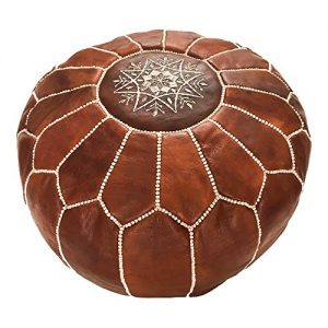 Marrakesh Gallery Moroccan Pouf - Genuine Goatskin Leather - Bohemian Living Room Decor - Hassock & Ottoman Footstool - Round & Large Ottoman Pouf - Unstuffed - Includes Stuffing Instructions