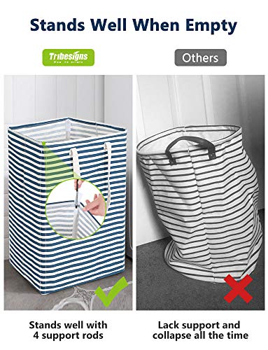 Tribesigns 96L Extra Large Laundry Hamper Collapsible Laundry Basket Tribesigns 96L Extra Large Laundry Hamper Collapsible Laundry Basket with Handle 4 Detachable Rods Cotton Linen Foldable Bathroom Storage Basket for Toys, Clothes (Blue Strips, 1).