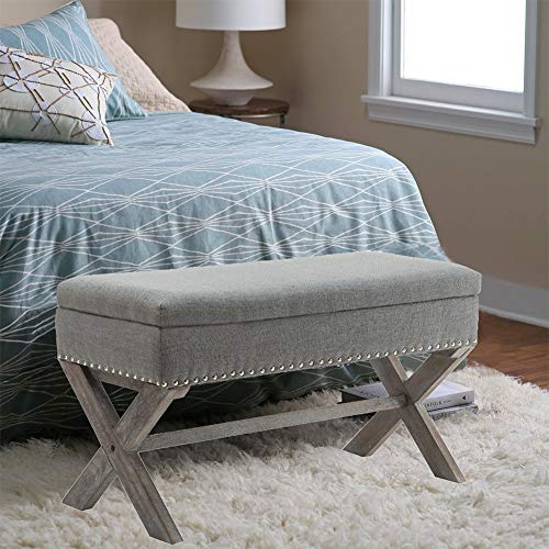 chairus Fabric Upholstered Storage Entryway Bench chairus Fabric Upholstered Storage Entryway Bench, Gray 36 inch Bedroom Bench Seat with X-Shaped Wood Legs for Living Room, Foyer or Hallway.