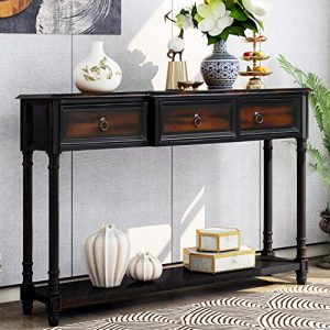 Console Table Sideboard Table with 3 Drawers Luxurious and Exquisite Design for Entryway with Projecting Drawers and Long Shelf (Espresso)