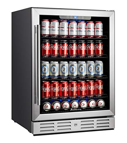 Kalamera 24 inch Beverage Refrigerator - 175 Cans Capacity Beverage Cooler- Fit Perfectly into 24" Space Built in Counter or Freestanding - for Soda, Water, Beer or Wine - For Kitchen or Bar with Blue Interior Light