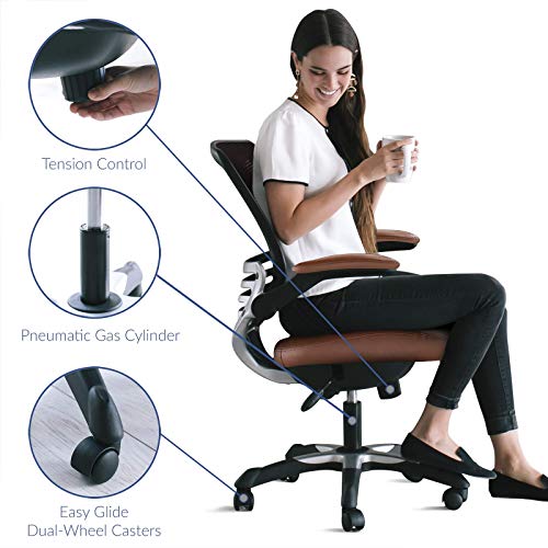 Modway Edge Mesh Back and White Vinyl Seat Office Chair Modway Edge Mesh Again and White Vinyl Seat Workplace Chair With Flip-Up Arms - Pc Desks in Tan