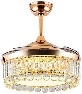 SAM Gold Luxury Crystal Ceiling Fan Light, 42 inch Adjustable Three-Color Lighting and Three-Speed Ceiling Fan Light, Suitable Living Room Bedroom Lighting Chandelier with Remote Control