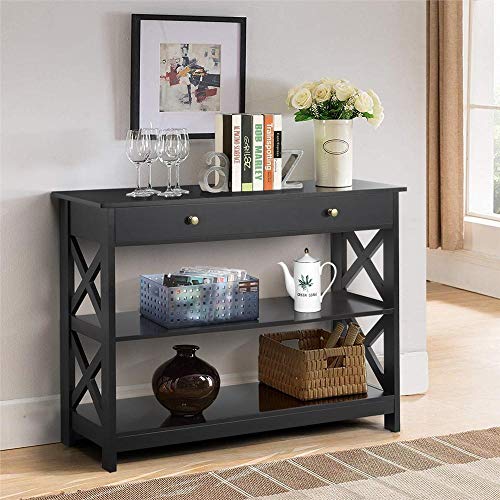 Yaheetech 3-Tier Sofa Side Console Table with 1 Drawer and 2 Storage Bundle Dimensions: 39.Three x 11.7 x 31.5 inches