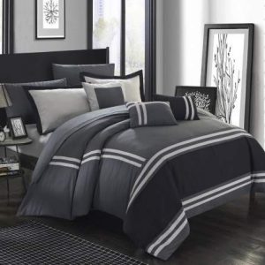 Chic Home Zarah 10 Piece Comforter Bedding with Sheet Set and Decorative Pillows Shams, Queen, Grey