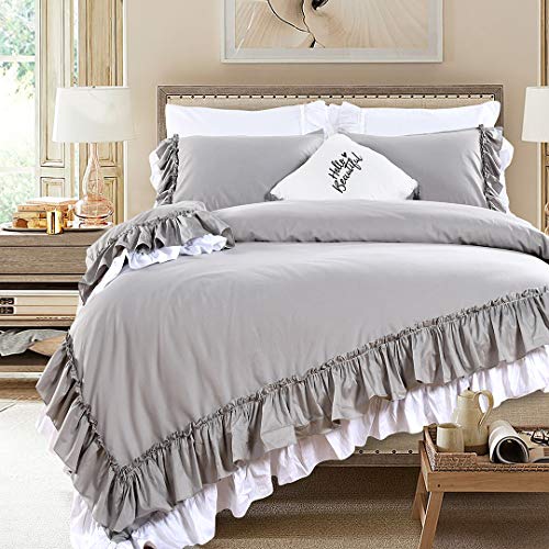 Queen's House Luxury Grey Duvet Cover Cotton Bedding Sets Queen's Home Luxurious Gray Quilt Cowl Cotton Bedding Units-King.