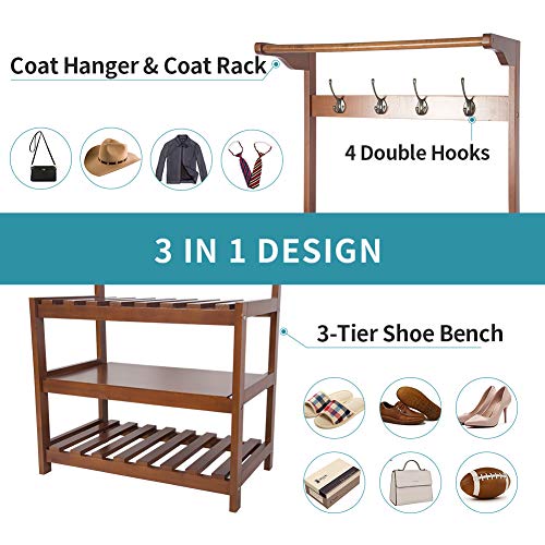 Yaker' s Collection Hall Tree Full-Wood, Coat Rack Shoe Bench with 8 Hooks Model: Yaker's assortment