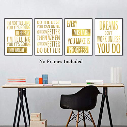 Inspirational Phrases Gold Foil Print, Motivational Quote and Saying Cardstock Inspirational Phrases Gold Foil Print, Motivational Quote and Saying Cardstock Artwork Print Poster Inspiring Phrases Wall Artwork Portray For Classroom Examine Room Dwelling Decor (eight X 10 inch, set of 4, UNframed).