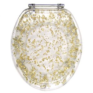 Ginsey Elongated Resin Toilet Seat with Chrome Hinges, Gold Foil