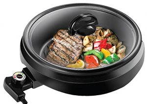Chefman 3-IN-1 Electric Indoor Grill Pot & Skillet, Versatile - Slow Cook, Steam, Simmer, Stir Fry and Serve, 10-inch Nonstick Raised Line Griddle Pan w/Temperature Control & Tempered Glass Lid, Black