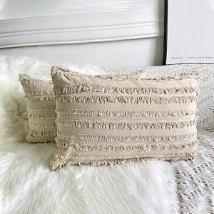 YIcabinet Set of 2 Decorative Boho Throw Pillow Covers Cotton Linen Striped Jacquard Pattern Cushion Covers for Sofa Couch Living Room Bedroom 12x20 Inch Light Khaki