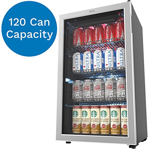 hOmeLabs Beverage Refrigerator and Cooler - 120 Can Mini Fridge hOmeLabs Beverage Fridge and Cooler - 120 Can Mini Fridge with Glass Door for Soda Beer or Wine - Small Drink Dispenser Machine for Workplace or Bar with Adjustable Detachable Cabinets.