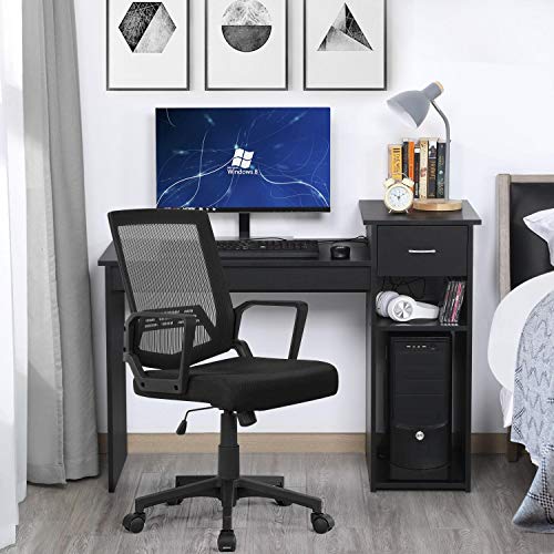 YAHEETECH Computer Chair Ergonomic Office Chair YAHEETECH Laptop Chair Ergonomic Workplace Chair Mid-Again Desk Chair w/Armrest and Swivel Casters - Black.