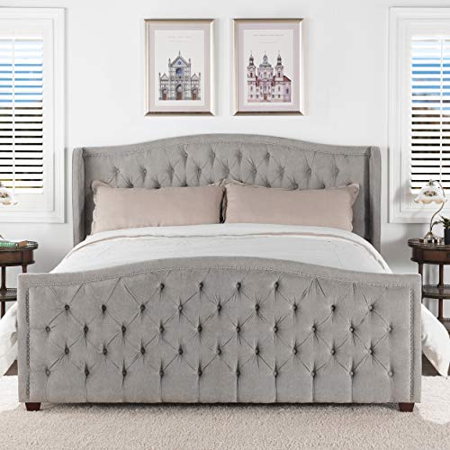 Jennifer Taylor Home Marcella Tufted Wingback King Bed, Silver Grey