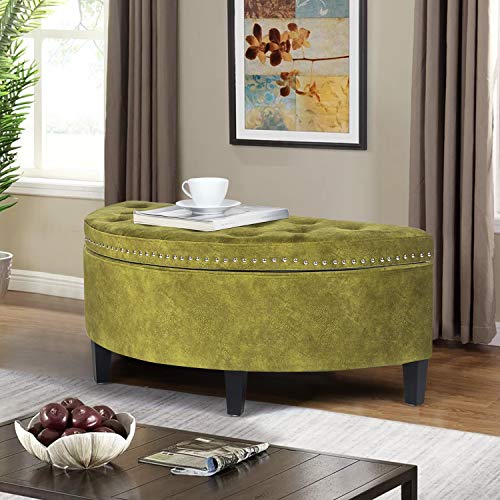 Homebeez Storage Ottoman Bench Tufted Half Moon Bench for Entryway Living Room (Auqamarin)