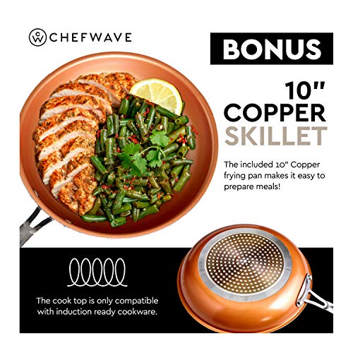 ChefWave 1800W Portable Induction Countertop Burner ChefWave CW-IC01 1800W Moveable Induction Countertop Burner - Bonus 10” Copper Frying Pan - 20 Energy/Temp Settings Digital LCD Contact Kitchen Cooktop Electrical Cooker - Vitality Environment friendly, Security Lock.