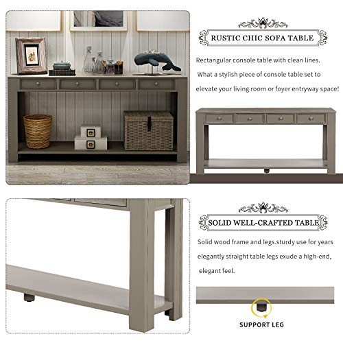P PURLOVE Console Table for Entryway Hallway Easy Assembly 64" Long Sofa Table P PURLOVE Console Table for Entryway Hallway Easy Assembly 64" Long Sofa Table with Drawers and Bottom Shelf (64", Antique Grey).