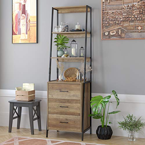 HOMECHO Storage Cabinet, Ladder Shelf with Drawers, 3 Tier Open Shelves Package deal Dimensions: 20.1 x 15.7 x 68.9 inches