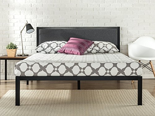 Zinus Korey 14 Inch Platform Metal Bed Frame with Upholstered Headboard / Mattress Foundation / Wood Slat Support, Full