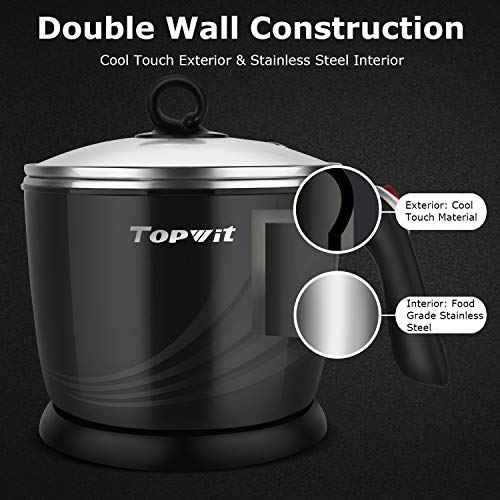 Topwit Electrical Scorching Pot Mini, Electrical Cooker Topwit Electrical Scorching Pot Mini, Electrical Cooker, Noodles Cooker, Electrical Kettle with Multi-Perform for Steam, Egg, Soup and Stew with Over-Heating Safety, Boil Dry Safety, Twin Energy, 1.2L.