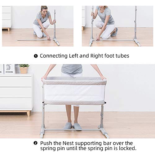 Baby Bassinet,RONBEI Bedside Sleeper Baby Bed Cribs,Baby Bed to Bed Baby Bassinet,RONBEI Bedside Sleeper Baby Bed Cribs,Baby Bed to Bed, Newborn Baby Crib,Adjustable Portable Bed for Infant/Baby Boy/Baby Girl (Bassinet).