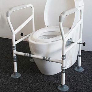 HePesTer Foldable&Free-Assembly Toilet Safety Frame for Elderly with Adjustable Height, 330 Ib Heavy Bathroom Toilet Safety Rail for Disable with Upgrade Large Non-Slip Mat, Fit All Toilets