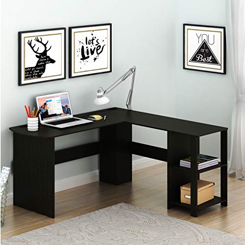 SHW L-Shaped Home Office Corner Desk Wood Top, Espresso