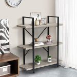 KINGSO 3-Tier Industrial Bookshelf, Rustic Wood Etagere Bookcase Open Storage Book Shelves with Metal Frame, Accent Furniture Shelving Unit for Home Office