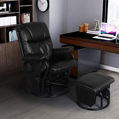 AODAILIHB Glider Chairs Rocking Chair AODAILIHB Glider Chairs Rocking Chair with Ottoman 360° Swivel Chair PU Leather-based Upholstered Armchair Lounge Chair Sliding Chair Set (Black).