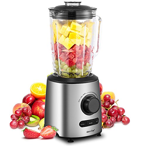 Blender, Smoothie Blender, Household Blender with Glass Jar, Preset Functions & Variable Speed Controls by Comfee (Silver)