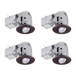 3" LED IC Rated Swivel Round Trim Recessed Lighting Kit 4-Pack, Oil Rubbed Bronze, Easy Install Push-N-Click Clips, LED Bulbs Included, 3.25" Hole Size,90965