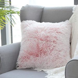 Uhomy 1 Pack Home Decorative Luxury Series Super Soft Style Artificial Fur Throw Pillow Case Cushion Cover for Sofa Bed Office Coffee Livingroom, Pink Ombre 20x20 Inch 50x50 cm