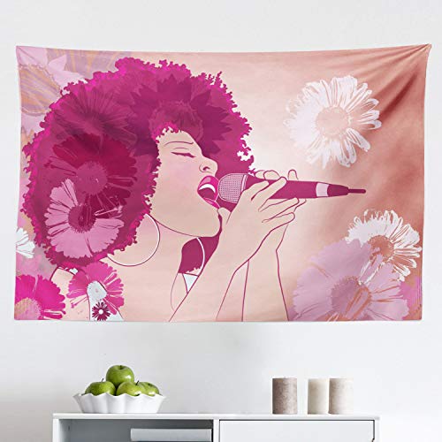 Lunarable Music Tapestry, Afro Woman Singing Jazz Songs on Exotic Floral Background Performance Art, Fabric Wall Hanging Decor for Bedroom Living Room Dorm, 45" X 30", Magenta Peach