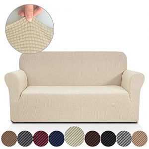 Rose Home Fashion Stretch Couch Covers for 3 Cushion Couch-Couch 1-Piece Covers for Sofa-Sofa Covers for Living Room,Couch Covers for Dogs, Sofa Slipcover,Couch slipcover(Sofa: Beige)