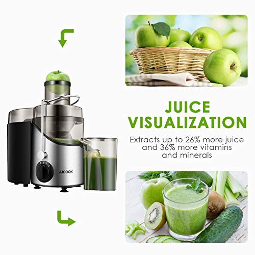 Juicer, Juice Extractor, Aicook Juicer Machine Juicer, Juice Extractor, Aicook Juicer Machine with 3'' Broad Mouth, Three Velocity Centrifugal Juicer for Fruits and Vegs, with Non-Slip Ft, BPA-Free.