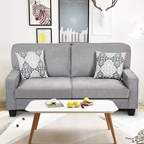 Giantex Sofa Couch Loveseat Fabric Upholstered Removable Back Seat Cushion Modern Home Living Room Furniture Set Bedroom Sofa (Gray)