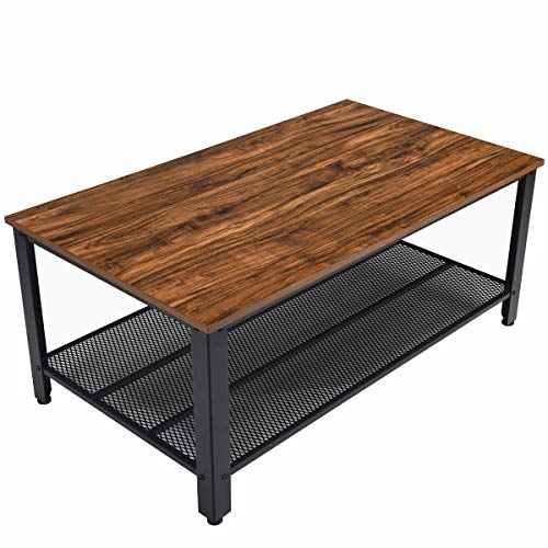 Rustic Coffee Table with Storage Shelf,42" Rectangle Sofa Tea Table for Living Room,Industrial Style Furniture with Strong Metal Frame for Home Office,Brown