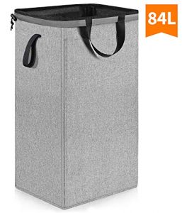 Large Laundry Hamper with Removable Liner (84L), 24.5 inch Tall Dorm Laundry Hamper with Handles, Collapsible Canvas Dirty Clothes Hamper, Square Laundry Basket for Bedroom, Bathroom, Nursery (Grey)