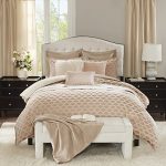 Madison Park Signature Romance King Size Bed Comforter Duvet 2-In-1 Set Bed In A Bag - Pink Blush , Jacquard – 9 Piece Bedding Sets – Ultra Soft Microfiber Bedroom Comforters