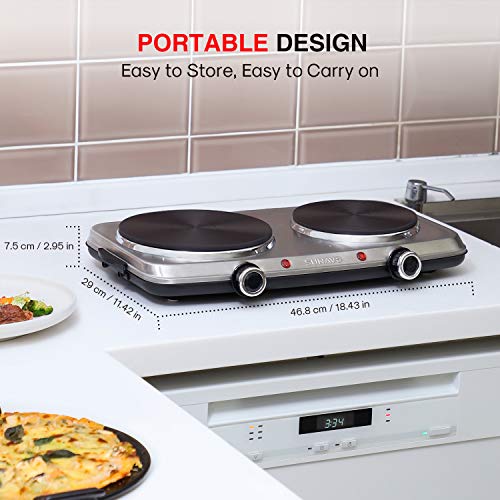 SUNAVO Hot Plates for Cooking, 1800W Electric Double Burner SUNAVO Scorching Plates for Cooking, 1800W Electrical Double Burner with Handles, 6 Energy Ranges Stainless Metal Scorching Plate for Kitchen Tenting RV Solid Iron.