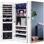 Nicetree 8 LED Mirror Jewelry Cabinet, Jewelry Armoire Organizer with Full Screen Mirror, Wall/Door Mounted, Full Length Mirror, White