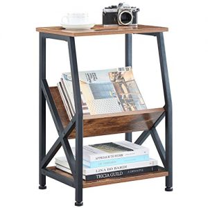 VINEXT Nightstand, Rustic End Table for Living Room, Bedroom, Side Table with 3-TierStorage Shelf, Sturdy and Easy Assembly, Vintage Brown